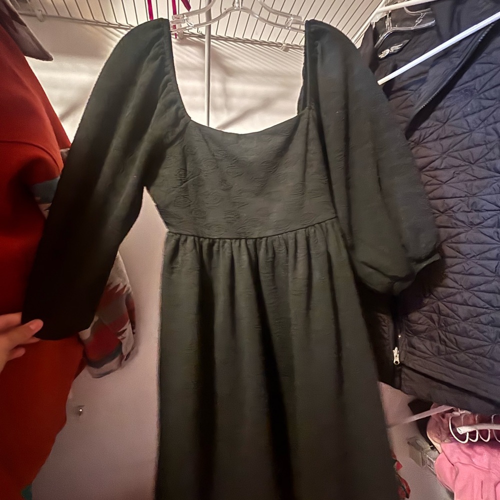 Green Puff Sleeve Long Sundress for Wedding Guest